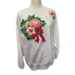 Vintage 1990s Jerzees applique floral puff paint Christmas holiday sweatshirt